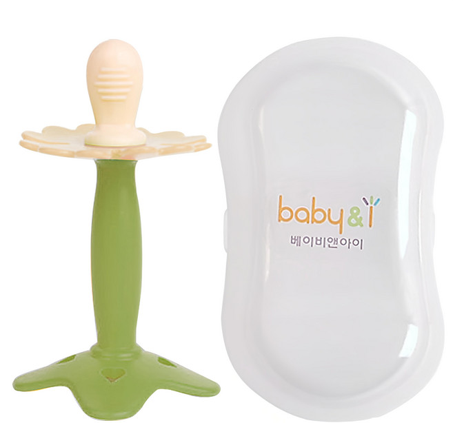 BABY&I 3個月以上適用 耐高溫矽膠材質, 固齒器 + 收納盒, 綠色, 1組