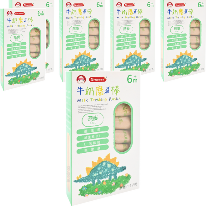Nnutrinini 脆妮妮 牛奶磨牙棒 6個月以上, 燕麥, 112g, 6盒