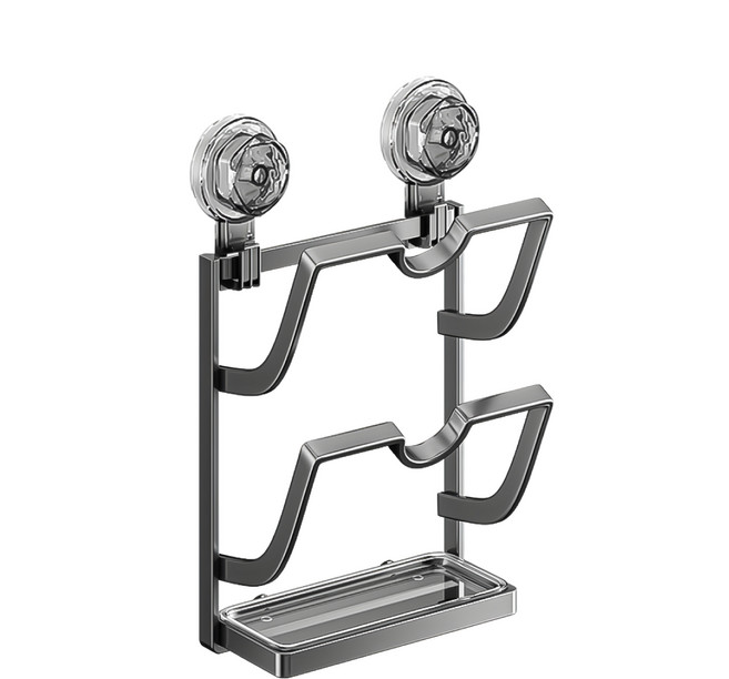 小麥購物 吸盤鍋蓋架 C587 16 x 7.5 x 31cm 477g 2層, 1個, 槍灰色