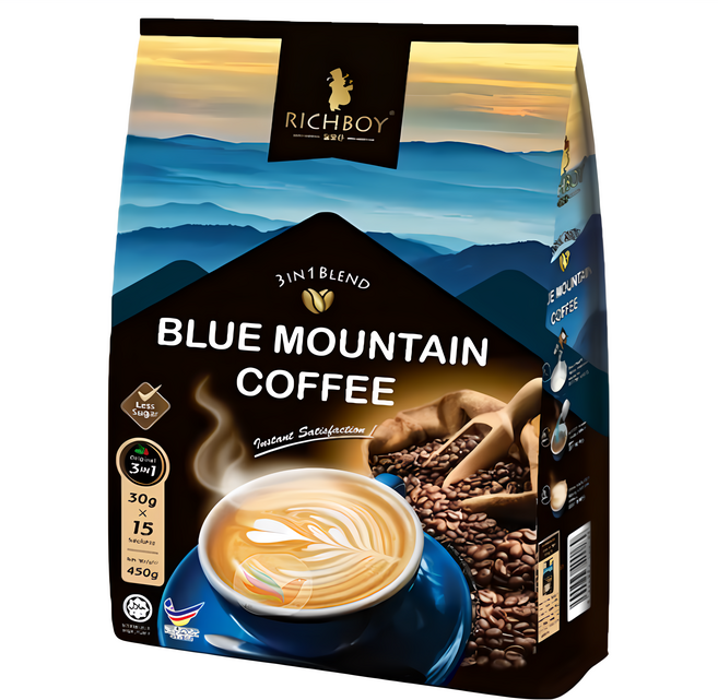 RICHBOY 富家仔 南洋風味白咖啡 三合一 減糖28%藍山風味, 30g, 15包, 1袋