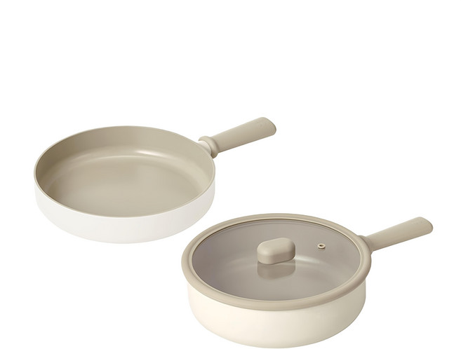 NEOFLAM 台灣公司貨 迷你Chouchou系列 鍋具2件組, 拿鐵色, 平底鍋 + 炒鍋, 1組