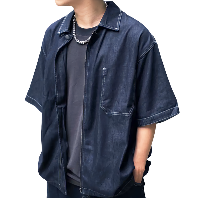 BOHRHOO Zipper Shirt 短袖牛仔襯衫外套