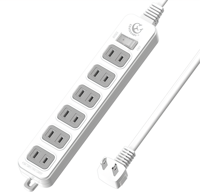 CENTENARY 成電牌 1切6座延長線 本體 245 x 42 x 28.2mm, 1.8m, 白色 + 灰色, 1條