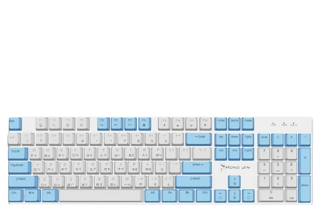 HONG JIN 宏晉 撞色夢幻機械式鍵盤, HJ-521, 白色 + 藍色, 青軸