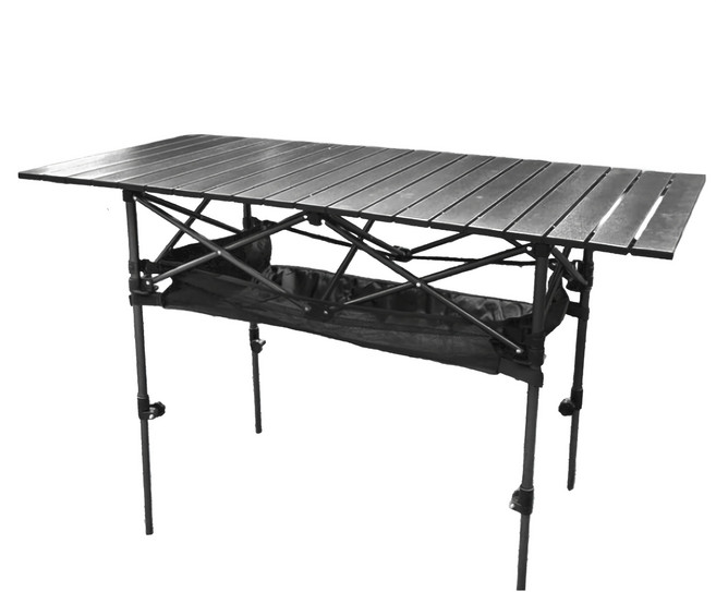 可調桌腳豪華加大鋁合金蛋捲桌, 1組, Black