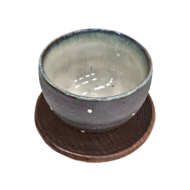 美濃燒 抹茶碗9.5 x 7cm + 茶托12.8 x 2cm 日本, 灰色 + 棕色, 1組