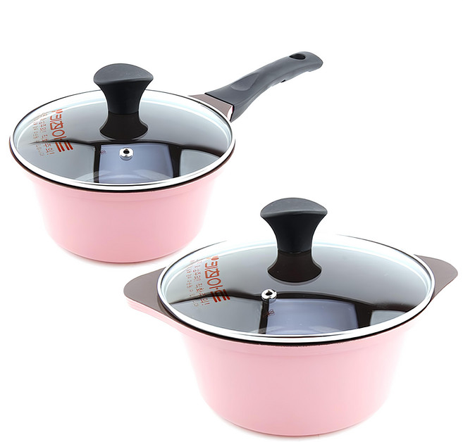 Kitchen-Art 陶瓷鍋具附鍋蓋組, 附鍋蓋單柄鍋 + 附鍋蓋湯鍋, 粉色, 1組