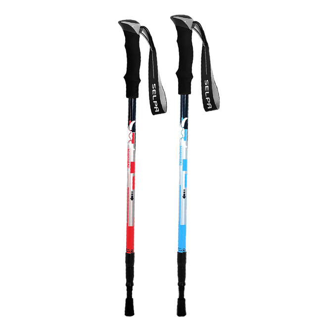 SELPA 雲頂7075鋁合金避震登山杖 510g, 藍色 + 紅色, 2支