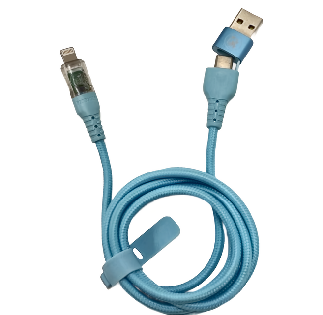 PICKOGEN 皮克全 二合一 Type-C/USB-A to Lightning PD充電傳輸線 智能斷電 閃速 1.2M, 藍色, 1條