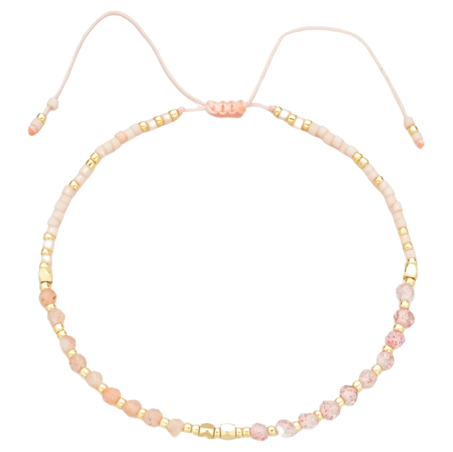 ROCiO 天然草莓晶粉晶碧璽琥珀石能量水晶手鍊