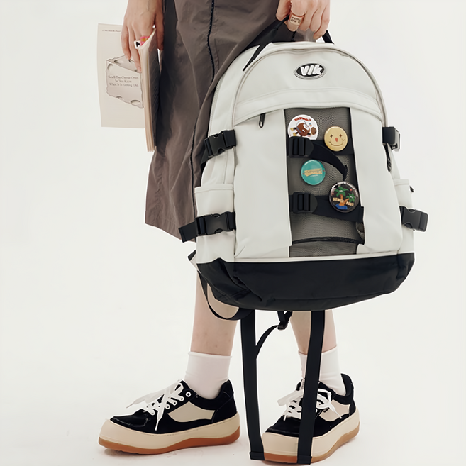 Vanwalk 出走 日系大學生ins風大容量後背包 V2476, 米霧灰