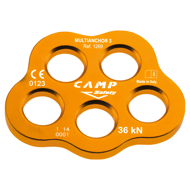 Camp Outdoor MULTIANCHOR 5孔分力盤 斷裂負荷:36kN 孔徑19mm 9.3 x 7.2 x 0.8cm 70g 5個, 1個, 金色