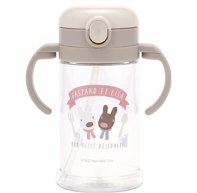 Skater 可摺雙握把吸管學習杯 KSHW2N, 麗莎兔 透明色 + 米色, 370ml, 1個