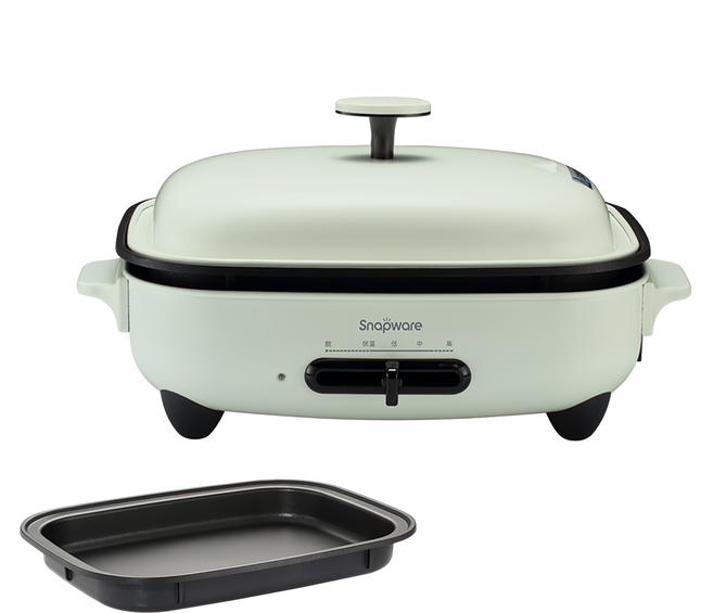 Corelle Brands 康寧餐具 Snapware SEKA多功能電烤盤 附平煎烤盤 綠色, 1台, 38.5cm