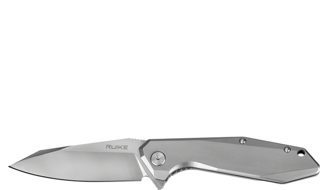 RUIKE 折刀 14C28N不銹鋼 Beta Plus鎖定系統 附背夾 露營刀具, 1支, 銀色