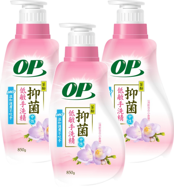 OP 茶酚低敏抑菌手洗精, 850g, 3瓶