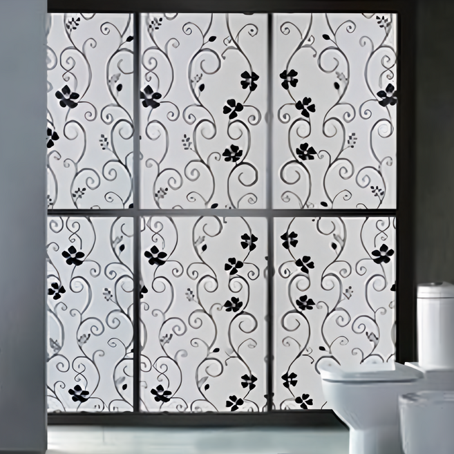 加大抗UV無膠玻璃靜電貼 532g, 黑花藤 白色 + 黑色