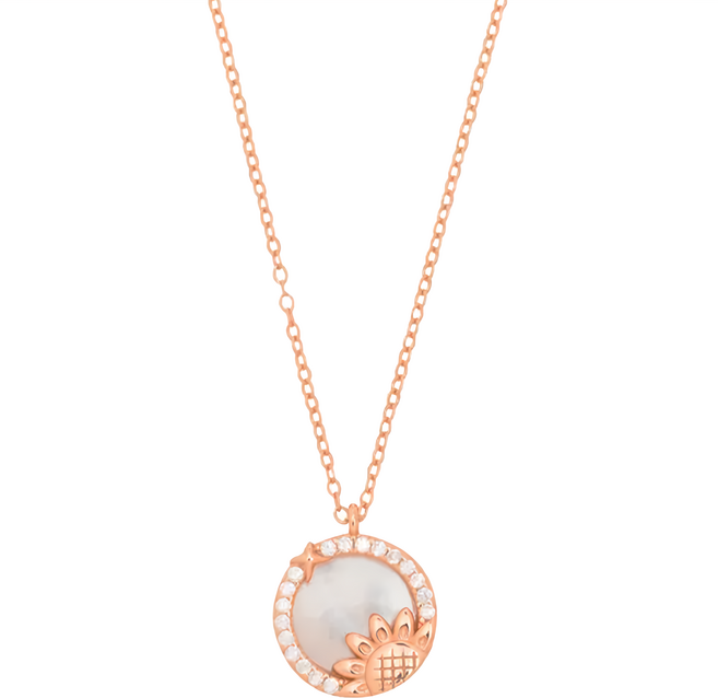 RADIANT STAR 璀璨之星 忠誠的唯一向日葵母貝圓牌排鑽項鍊 925純銀 SL855