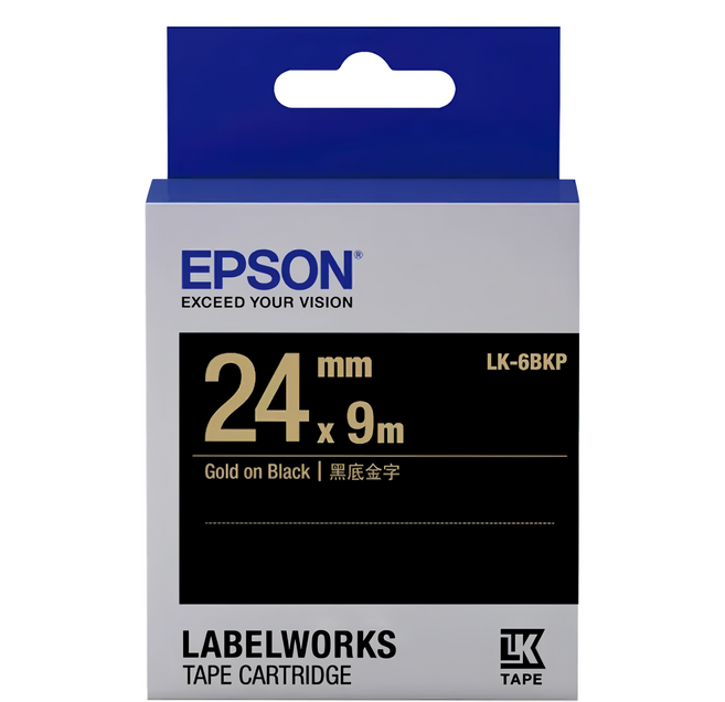 EPSON 標籤帶 LK-6BKP 24mm, 黑底金字, 9m
