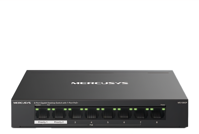 MERCUSYS 水星網路 8-Port Gigabit Desktop Switch with 7-Port PoE+, MS108GP, 1個