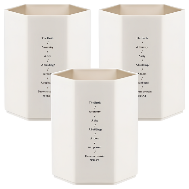 葉子小舖 桌面旋轉收納筒 六角簡約單格款 8.3 x 10cm, 白色, 3個