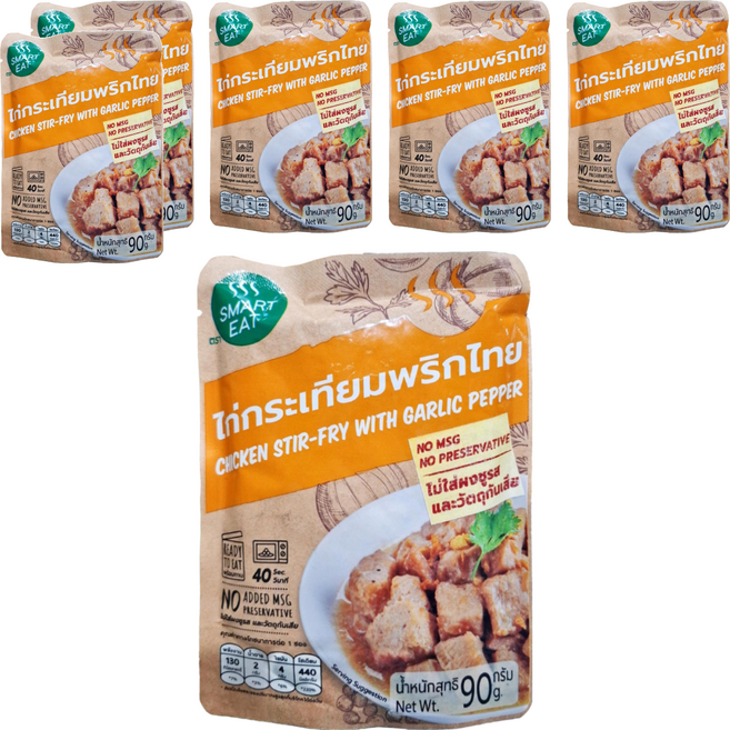 SMART EAT 黑胡椒大蒜雞肉即食包 新配方 無需添加味精, 90g, 6包