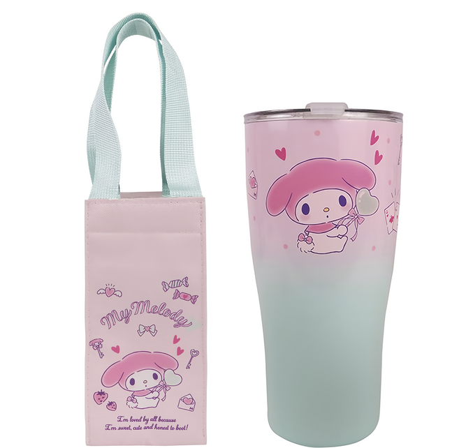 Sanrio 三麗鷗 MY MELODY 美樂蒂 曲線杯保溫提袋組, 900ml, 1組