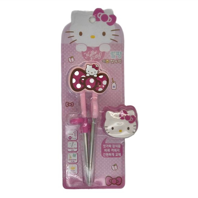 Hello Kitty 凱蒂貓 學習筷 右手專用矽膠設計3~7歲適用, 粉色, 1雙