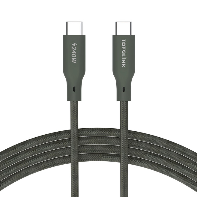 TOTOLINK USB-C to USB-C 編織線 240W快充 傳輸線 2M 台灣製造, 雪松灰, 1條