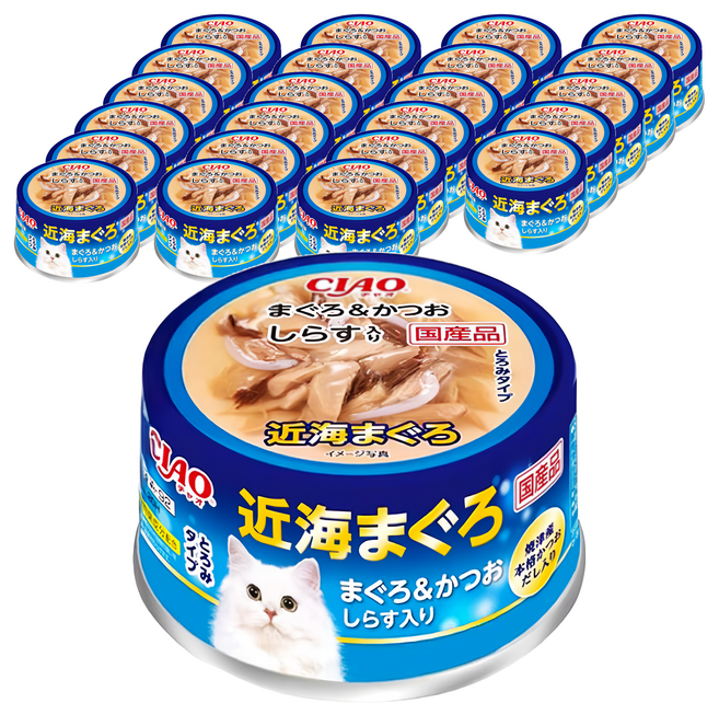 INABA CIAO 啾嚕 近海罐, 80g, 24罐, 鰹魚 + 吻仔魚