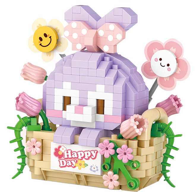 LoZ 花籃兔兔積木-400pcs loz8805, 1入, 多色