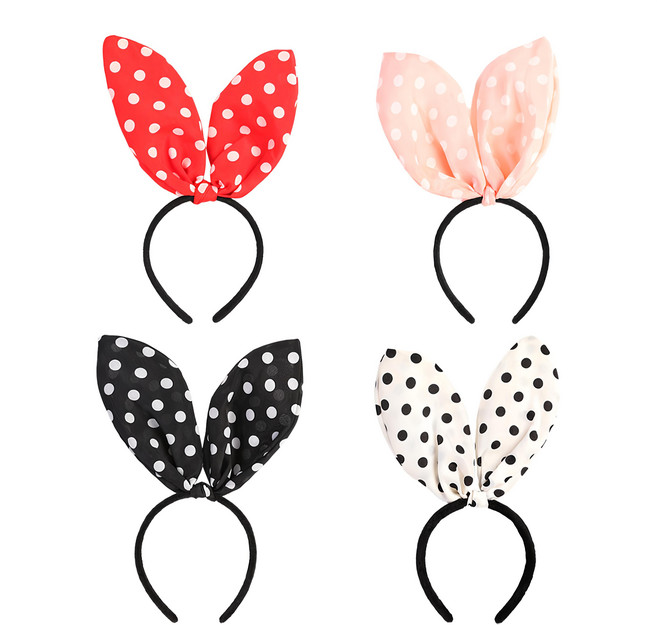 可塑形波點兔耳髮箍 4入組, 1套, 紅、白、黑、杏