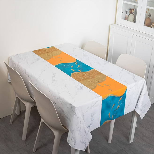 現代風大理石湖光桌巾, 140 x 220cm, 錦鯉, 1條