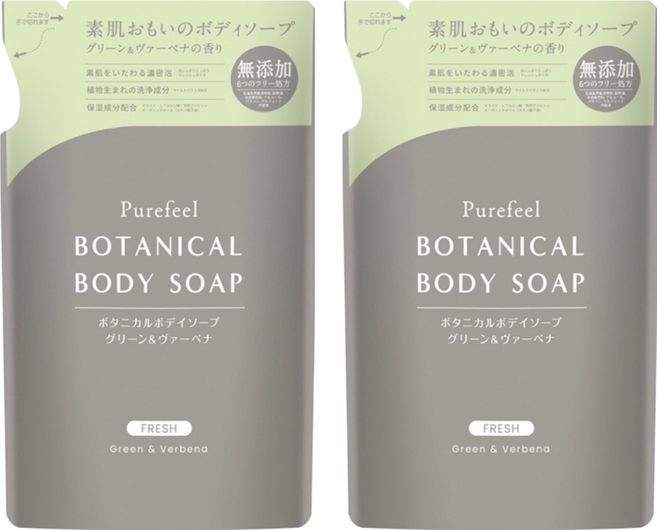 第一石鹼 Purefeel 純感 植物性沐浴乳補充包 綠色&馬鞭草香 無添加, 380ml, 2包
