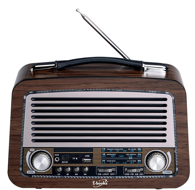 E-books 復刻經典木紋多功能藍牙喇叭 D61 藍牙5.4 AM/FM/USB/TF卡 氛圍燈 提把設計, E-EPD249, 咖啡色