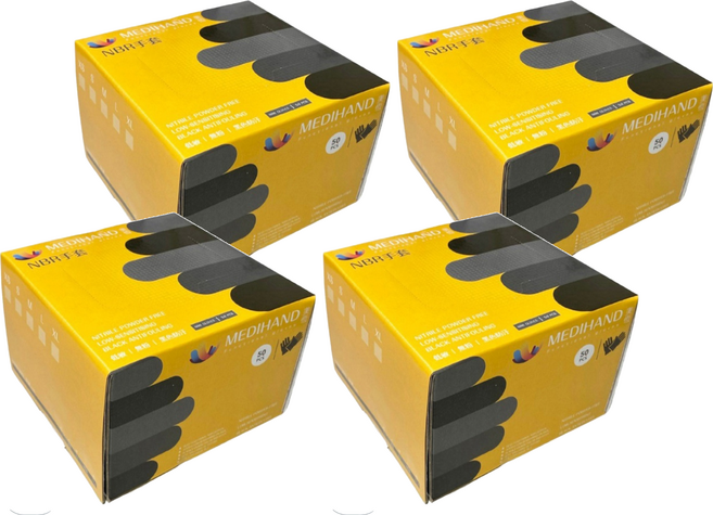 MEDIHAND 美恆 NBR手套 薄款 50個, 黑色, S, 4盒