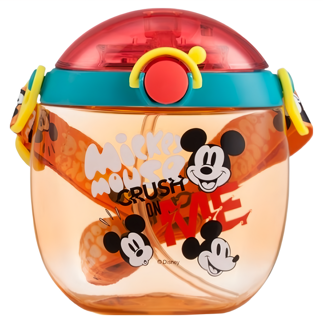 fisher-price 費雪 迪士尼 立體3D圖案矽膠包覆方形兒童用吸管水壺, 1個, 550ml, 橙色米奇