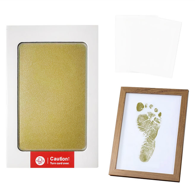 不髒手寵物嬰兒手印足跡印台套組 附紙x2+相框x1, 金色, 1組