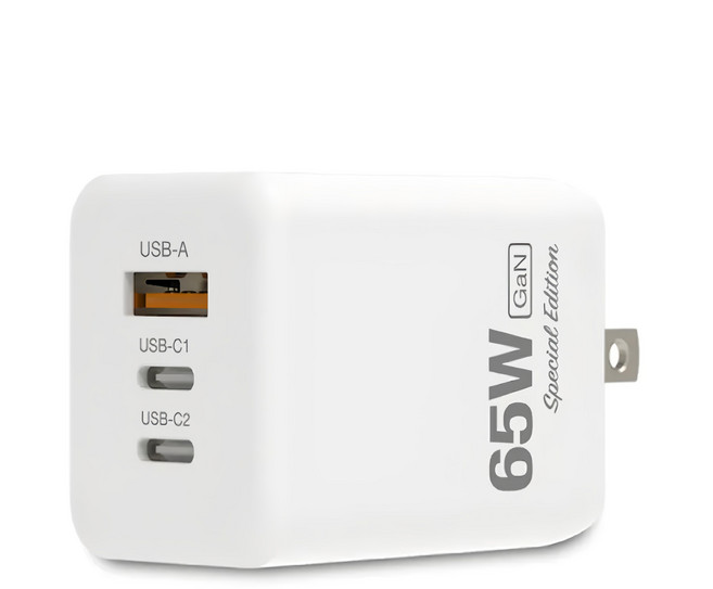 POLYWELL 寶利威爾 65W三孔PD快充頭 PW15-T05-A104, 58mm, 白色, 1個