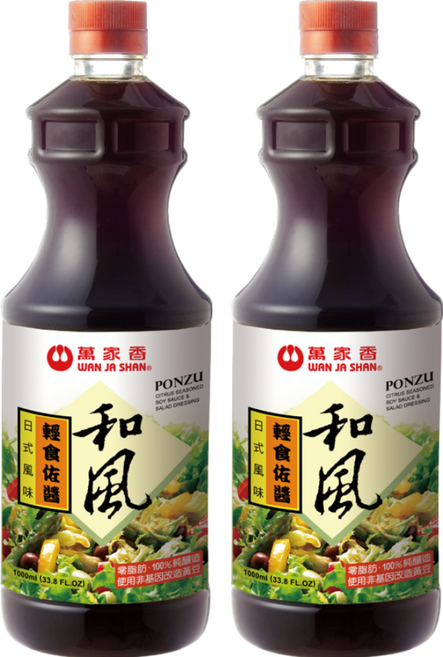 萬家香 和風輕食佐醬 100%天然豆麥醬油 無油零脂肪沙拉醬, 1L, 2瓶