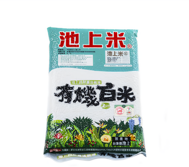 池上多力米 有機白米, 2kg, 1包, CNS 二等