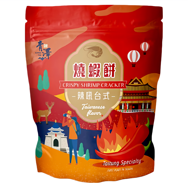 青澤 燒蝦餅 辣吼台式, 100g, 1包