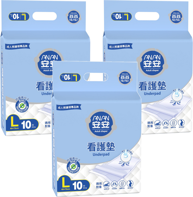 安安 看護墊 40 x 70cm, L, 10片, 3包