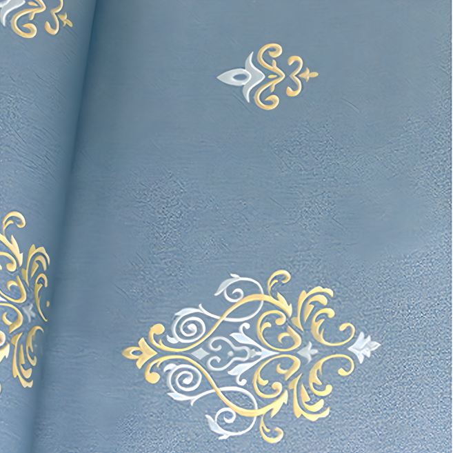 WA. WALL ART 防水自黏壁紙, 歐風立體壓紋 深藍繡布紋