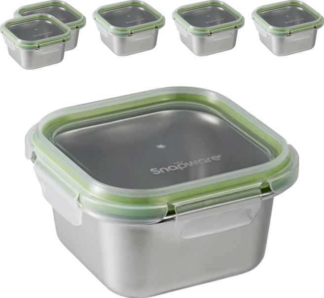 Corelle Brands 康寧餐具 Snapware Eco Simple 304不鏽鋼保鮮盒 SN-ES640S, 容器 + 蓋子, 6組