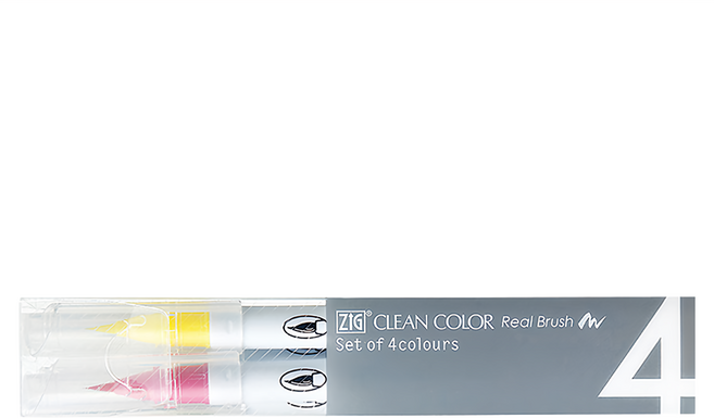 Kuretake 吳竹 ZIG Clean Color 彩繪毛筆 4色套裝, 綜合色, 4支