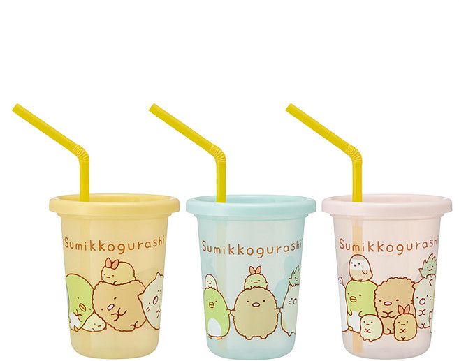 Skater 可疊放吸管杯 230ml, 角落生物 粉色 + 藍色 + 黃色, 3個
