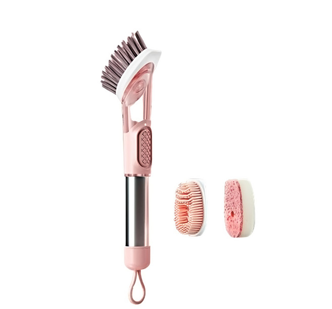 免沾手萬用三頭清潔刷組 按壓式出液 輕鬆清潔, 顏色隨機, 1組