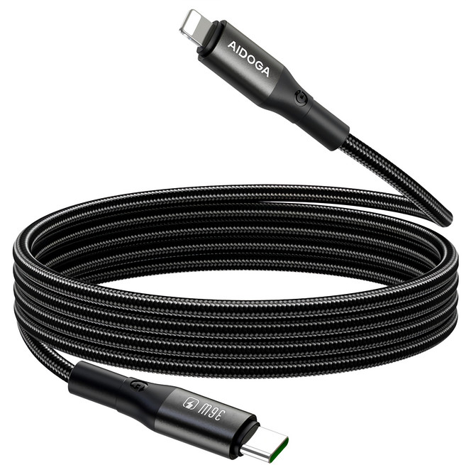 AIDOGA 艾迪伽 爵士系列 36W Type-C-Lightning PD傳輸快充線, 鈦灰色, 200cm, 1條