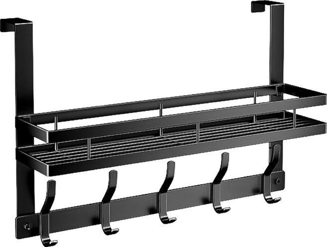 小麥購物 雙層門後掛勾 5鉤 C582 44cm 797g, 黑色, 1個